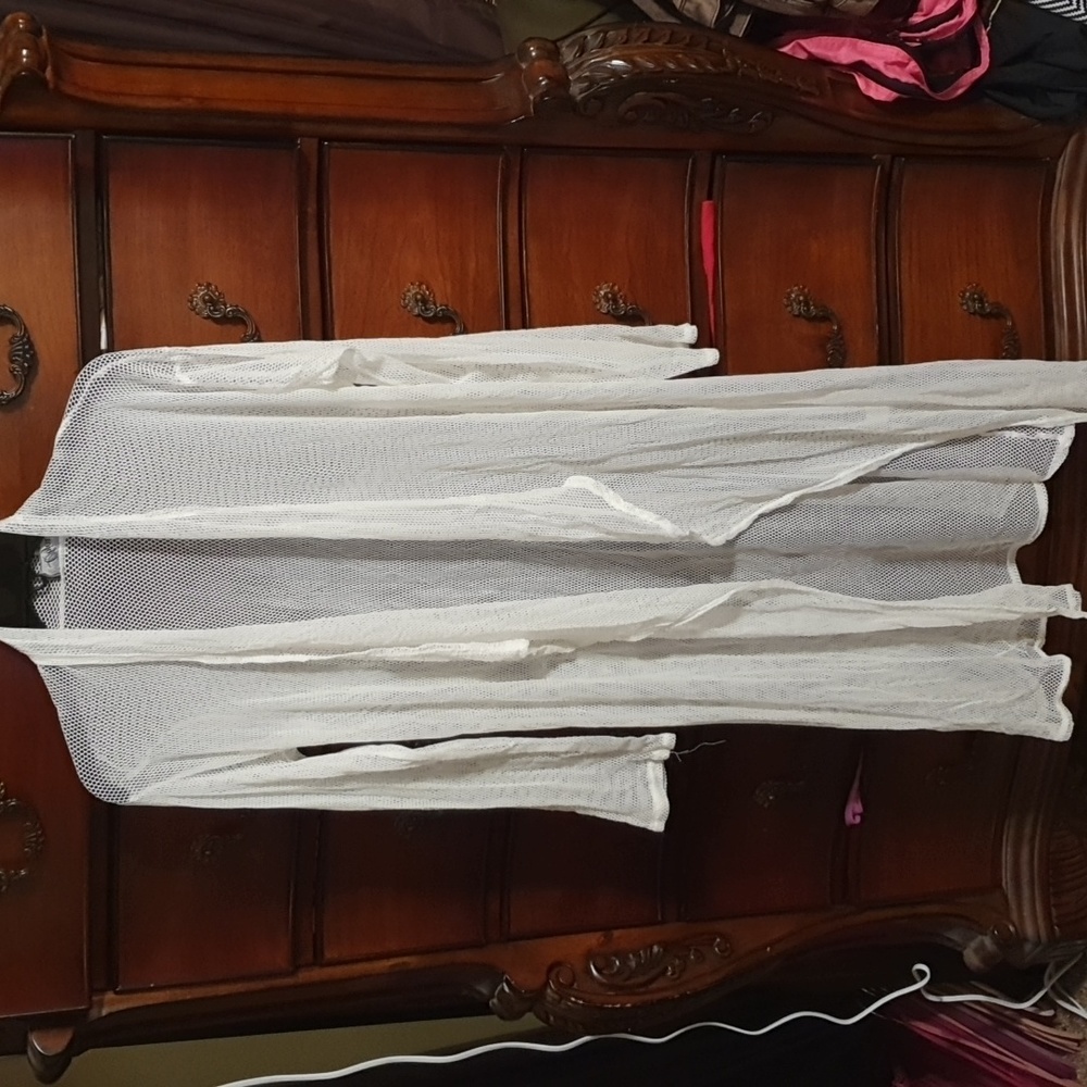 White Net Mesh Swim Coverup OS